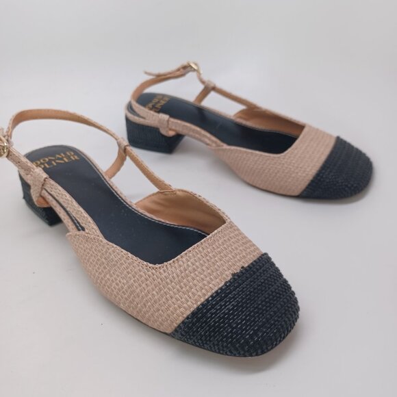 Donald Pliner Shoes Black Tan Spectator Woven Raffia Slingback Pumps Womens 7 M - Picture 9 of 16